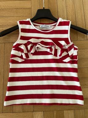 Dondup Red and White Striped Ruffle Tank